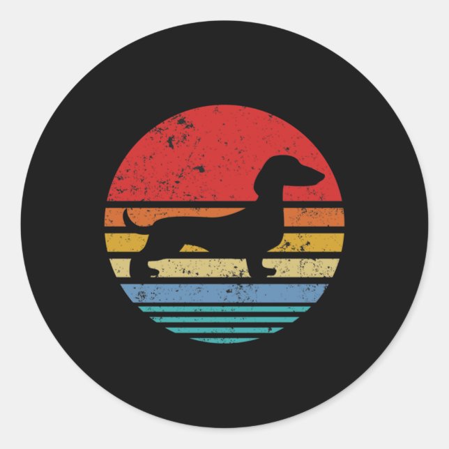 Sticker Rond Dachshund Retro Sunset Dog Daschund (Devant)