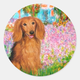 Sticker Rond Dachshund (sable) - Jardin
