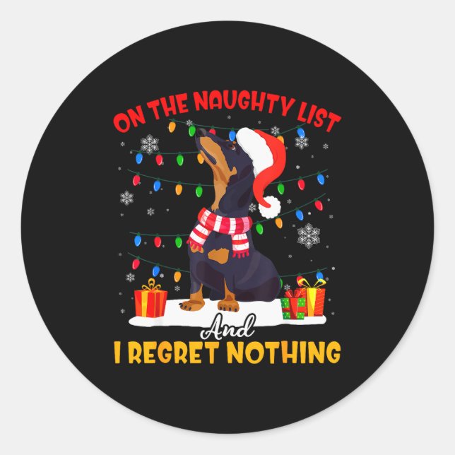 Sticker Rond Dachshund Santa On The Naughty List Dachshund Chri (Devant)