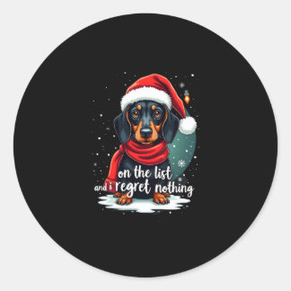 Sticker Rond Dachshund Santa On The Naughty List Dachshund Chri