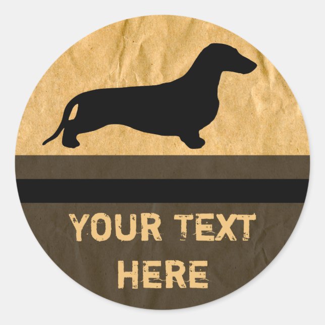Sticker Rond Dachshund silhouette noire + vos idées (Devant)