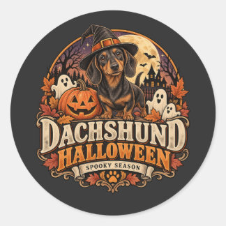 Sticker Rond Dachshund vintage Halloween