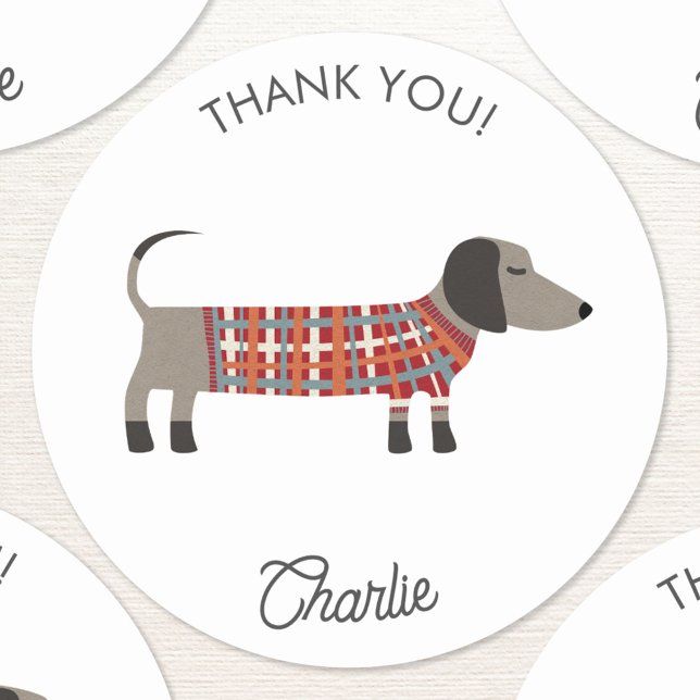Sticker Rond Dachshund Wiener Dog Merci personnalisé (Fun personalized Dachshund Wiener Sausage Dog thank you sticker)