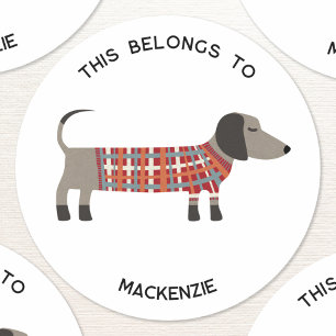 Sticker Rond Dachshund Wiener Dog Personnalisé Ceci appartient 