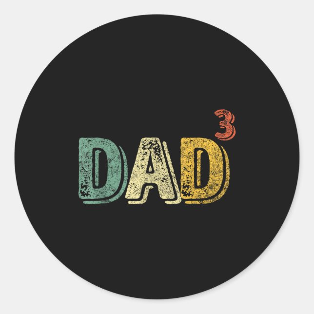 Sticker Rond Dad Cubed Shirt Dad Of Three Mens Quote Funny Chri (Devant)