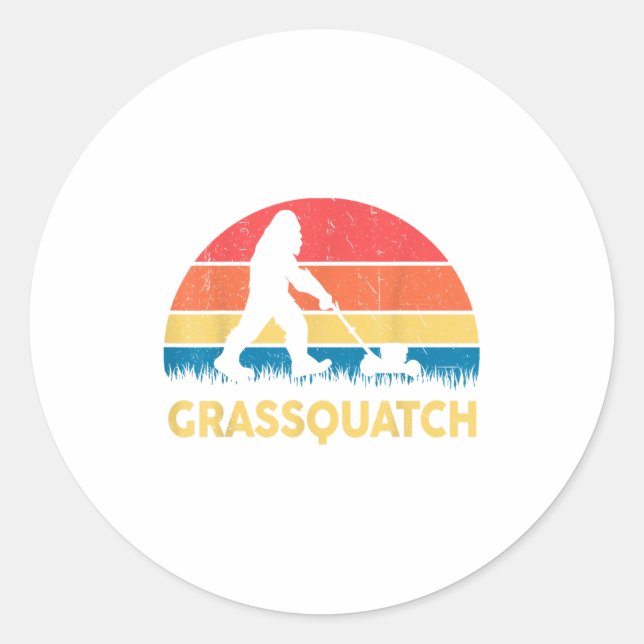 Sticker Rond Dad Lawn Mowing Grquatch Bigfoot Mower Gift Funny  (Devant)