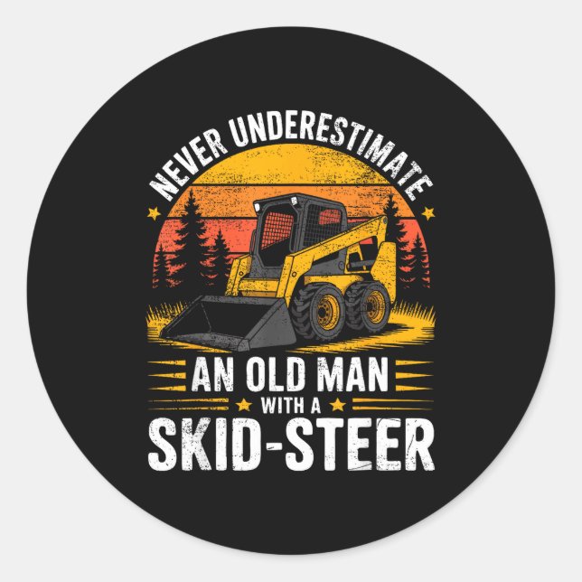 Sticker Rond Dad Skid Steer Operator Father Construction Heavy  (Devant)