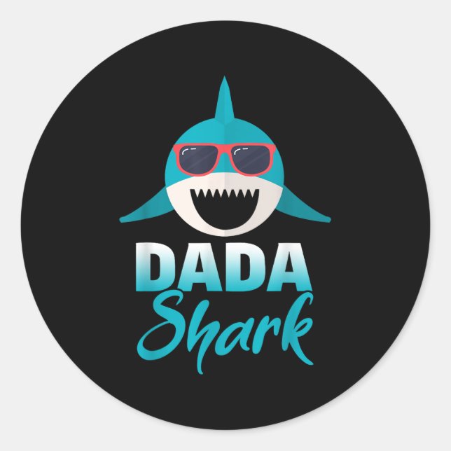 Sticker Rond Dada Shark Portant un Cool Sungles Papa (Devant)