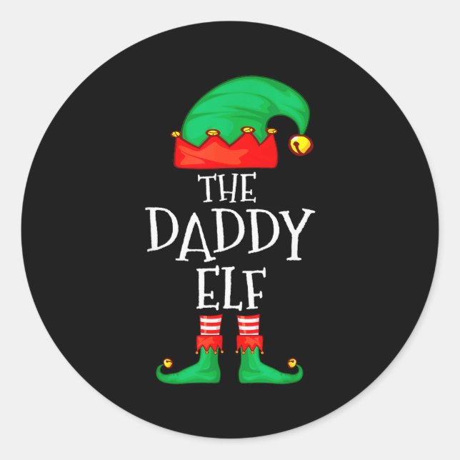 Sticker Rond Daddy Elf Family Christmas Daddy Dad Father Elf Sw (Devant)