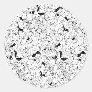 Sticker Rond Daffodiques motif floral printanier
