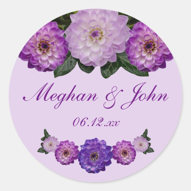 Sticker Rond Dahlia Purple Lavender Lilac Mariage Floral (Devant)