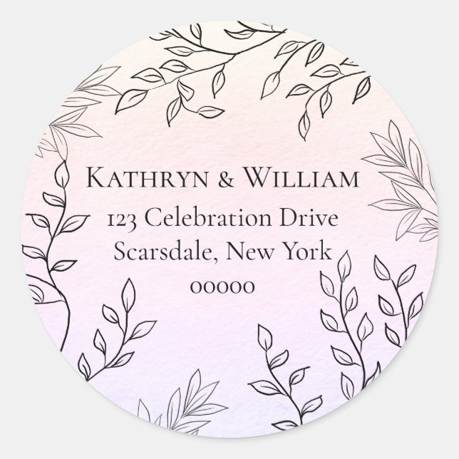 Sticker Rond Dainty Black Floral sur Mariage rose Adresse de re (Devant)