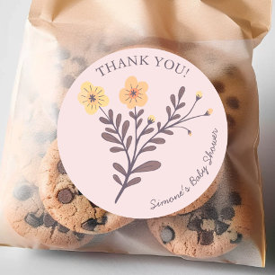 Sticker Rond Dainty Florals Élégant BABY SHOWER MERCI