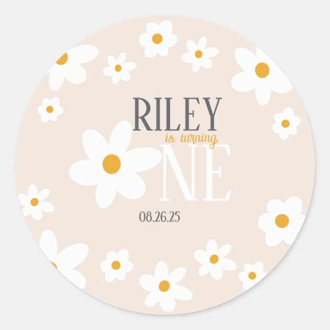 Sticker Rond Daisy 1er anniversaire Invitation (Devant)