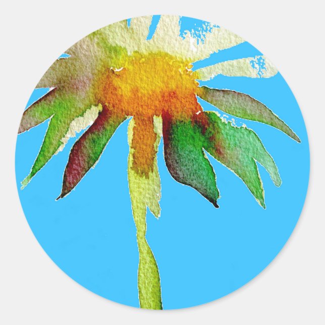 Sticker Rond Daisy Blue Fleur d'Art Moderne (Devant)