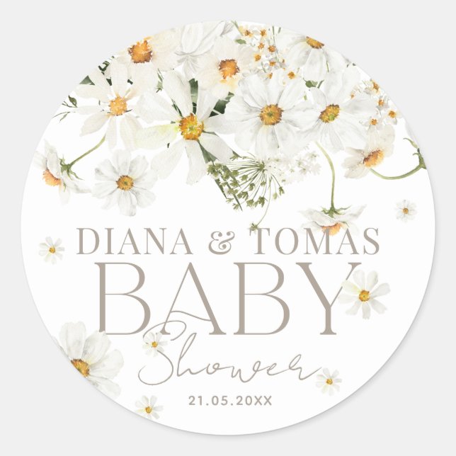 Sticker Rond Daisy Boho Baby in Bloom Shower (Devant)