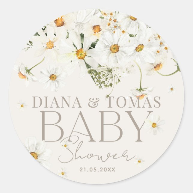 Sticker Rond Daisy Boho Baby in Bloom Shower (Devant)