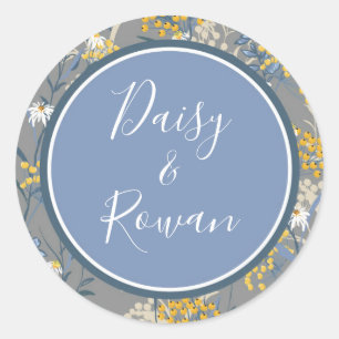 Sticker Rond Daisy botanique Floral Jaune & Noms des Mariages d