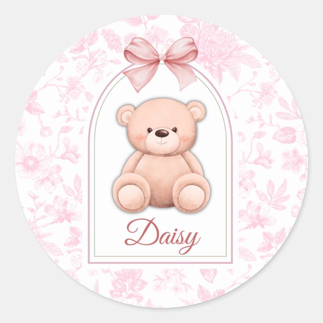 Sticker Rond Daisy | Conception personnalisée d'ours en peluche (Devant)