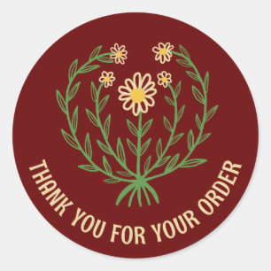 Sticker Rond Daisy Floral Logo Chic Elegant Order Merci