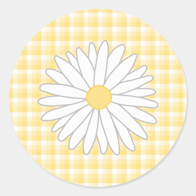 Sticker Rond Daisy Flower à Yellow et White. (Devant)
