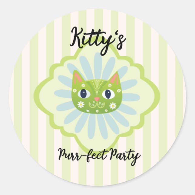 Sticker Rond Daisy Kitty Visage Purr-fect fête d'anniversaire (Devant)