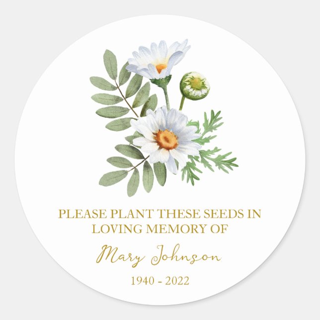 Sticker Rond Daisy Memorial Funeral Seed Packet (Devant)
