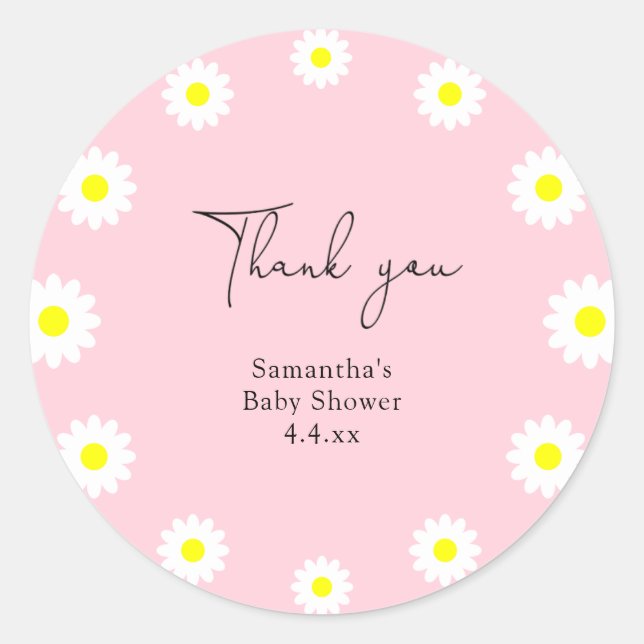 Sticker Rond Daisy - merci baby shower (Devant)