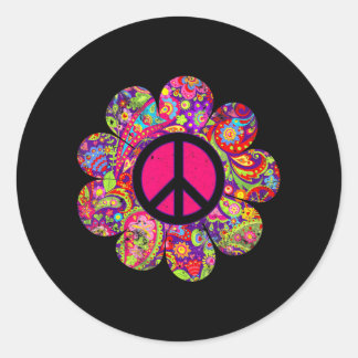 Sticker Rond Daisy PEACE SIGN LOVE 60s les années 70 Tie Dye Hi