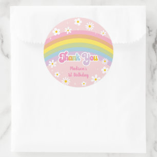 Sticker Rond Daisy Rainbow Retro Merci d'anniversaire