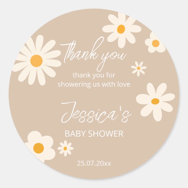 Sticker Rond Daisy rétro baby shower désert boho classique r (Devant)
