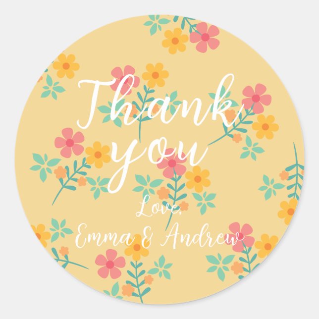 Sticker Rond Daisy Retro Bouquet Motif en Jaune (Devant)