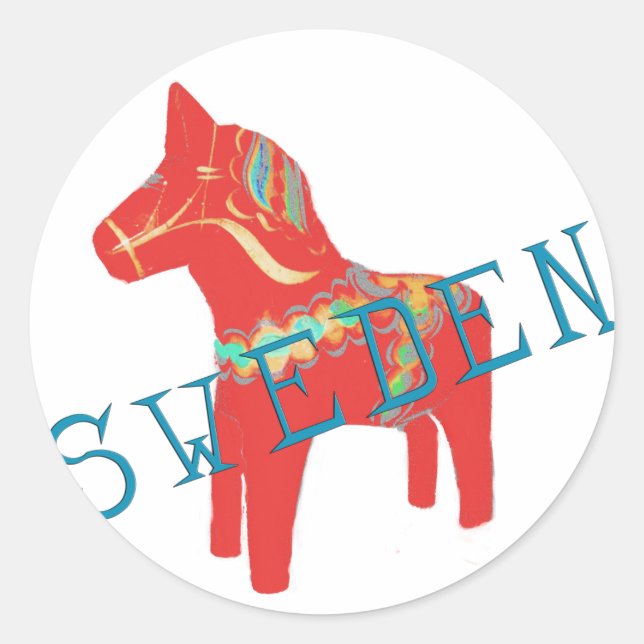 Sticker Rond Dala suédois Cheval cadeaux & salutations (Devant)
