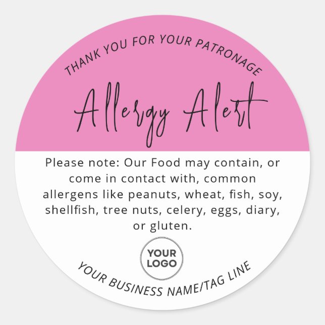 Sticker rond d'alerte d'allergie rose (Devant)