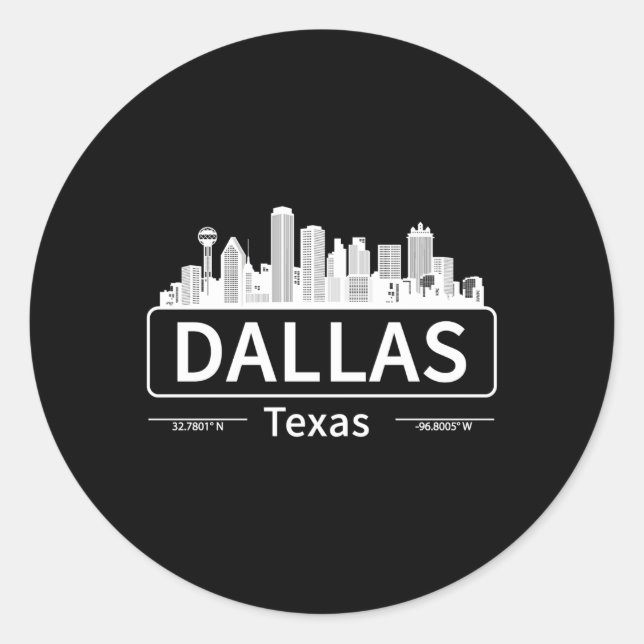 Sticker Rond Dallas Texas Skyline Voyage À Dallas Love (Devant)
