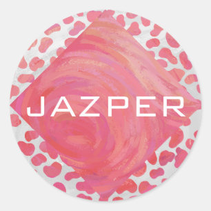 Sticker Rond Dalmatie rose et blanc avec monogramme