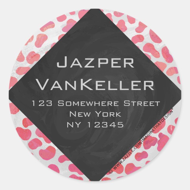 Sticker Rond Dalmatie rose et blanc avec monogramme (Devant)