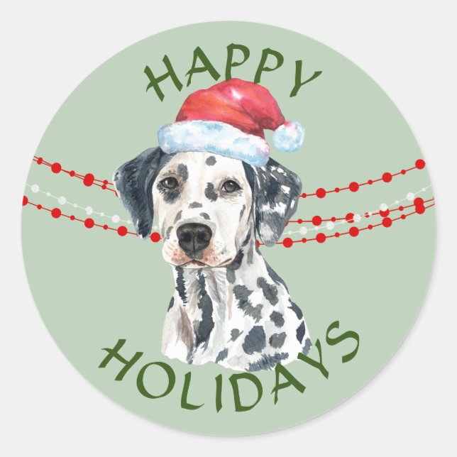 Sticker Rond Dalmatie Santa Hat Joyeuses Fêtes (Devant)
