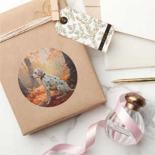 Sticker Rond Dalmatien en automne Feuilles automne Inspirer