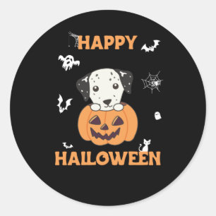 Sticker Rond Dalmatien En Chiens Doux Citrouille Joyeux Hallowe