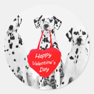 Sticker Rond Dalmatiens Heureuse Sainte-Valentin de coeur de ch