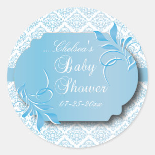 Sticker Rond Damas et bleu tendance pour un Baby shower