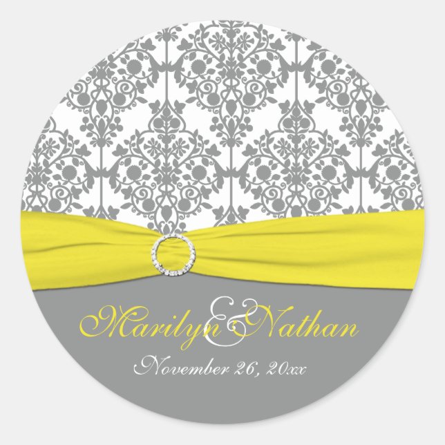 Sticker Rond Damas gris avec Stick rond Jaune de 1,5 po (Devant)