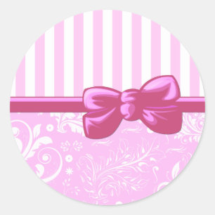 Sticker Rond Damas rose, Damas français, Grilles roses, Lignes