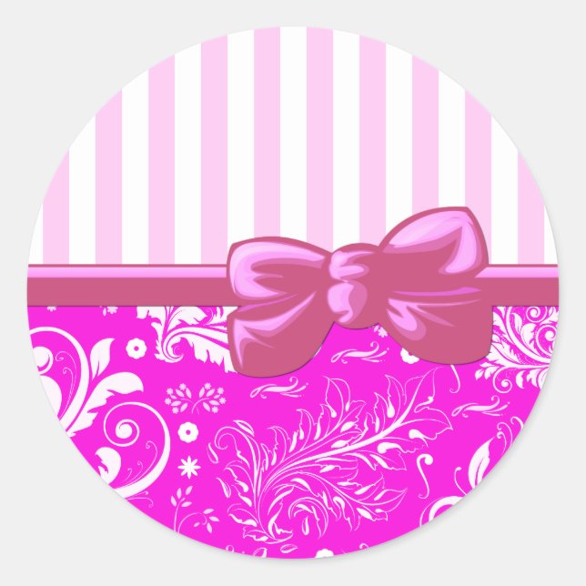 Sticker Rond Damas rose, Damas français, Grilles roses, Lignes (Devant)