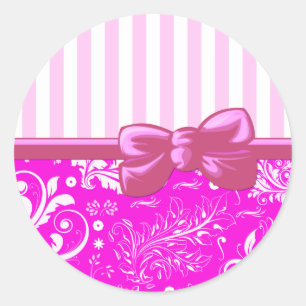 Sticker Rond Damas rose, Damas français, Grilles roses, Lignes