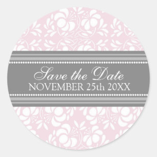 Sticker Rond Damas roses Enregistrer la date Enveloppe Sceau
