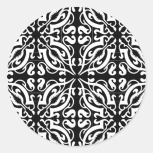 Sticker Rond Damask 1 (noir et blanc)