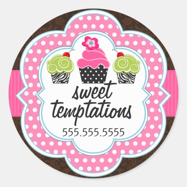 Sticker Rond Damask Cupcake Bakery (Devant)