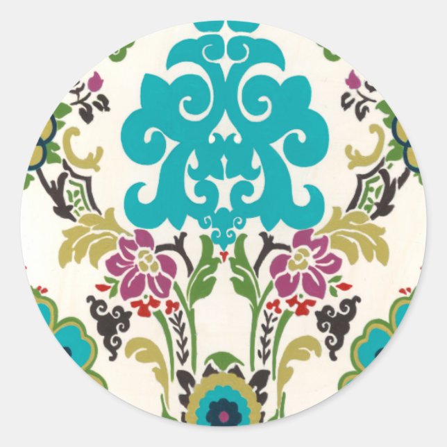 Sticker Rond Damask Floral Patterns Plum Turquoise (Devant)